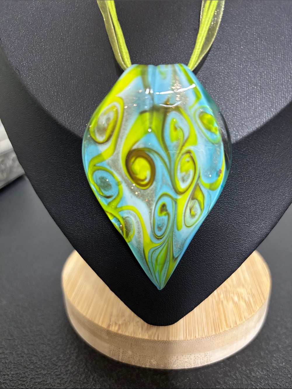 Handmade Turquoise Lime Dichroic Glass Pendant Necklace - Picture 2 of 9